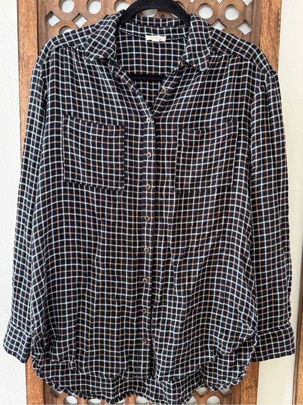 Pilcro by Anthropologie Plaid Button Front Tunic Top Small Oversized Gauze